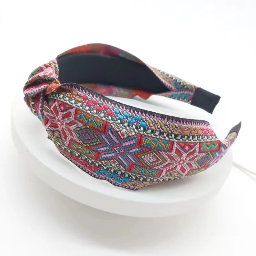 Ethnische Stil Stickerei geknotet Stirnband für Frauen Mädchen Stoff Haar Hoop weibliche waschen Gesicht Haarbänder Geschenke Haar-Accessoires – Detail 10
