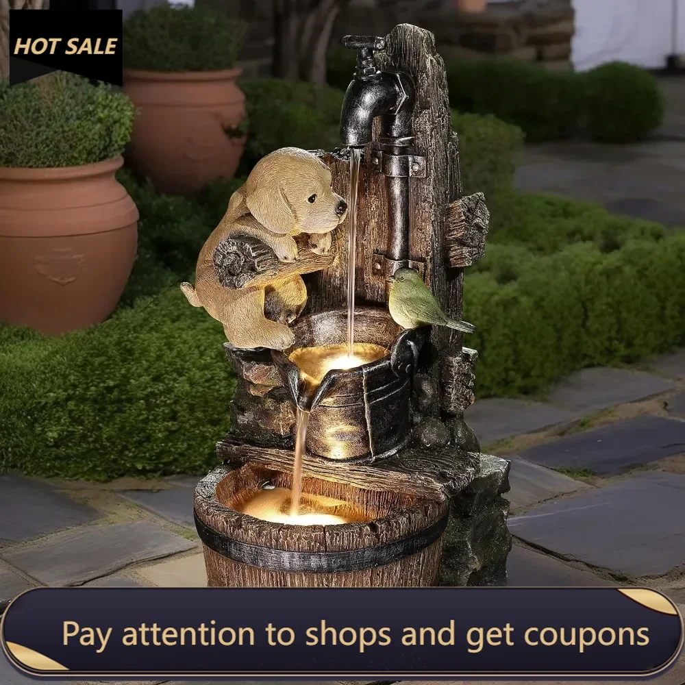 Puppy at The Farmhouse Faucet Resin Outdoor Fountains, 25