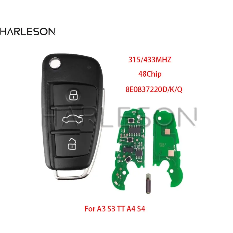 

3Buttons Smart Car Remote Key for Audi A3 S3 TT A4 S4 2005-2013 315/433MHZ ID48Chip 8E0837220D/8E0837220Q/8E0837220K