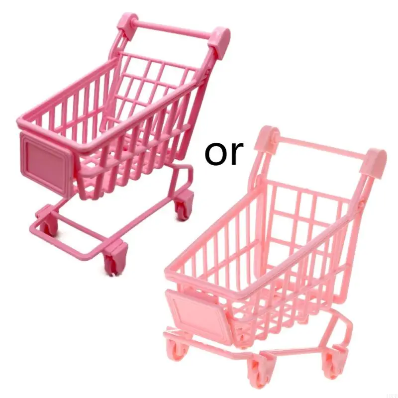 16FE Realistic Dollhouse Trolley Lovely Pink Shopping Cart Cake Topping Decoration