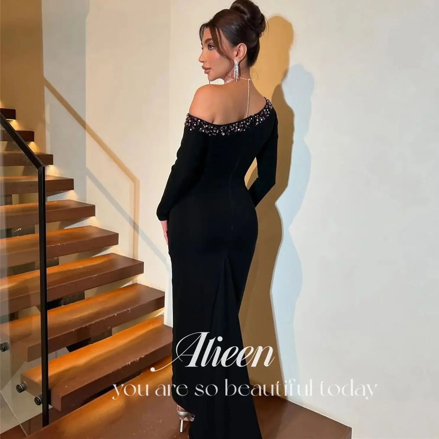 Aileen Black Luxurious Women's Evening Dresses for Formal Occasions Customized Long Elegant Evening Dresses Woman 2024 Stone