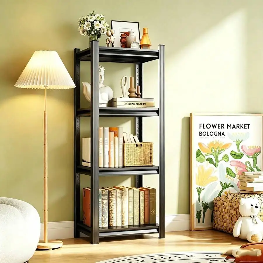 54''H Metal Bookshelf, 4-Tier Bookshelve, Heavy Duty Steel Bookcases, Large Storage Capacity Adjustable Tall Industrial Bookshel