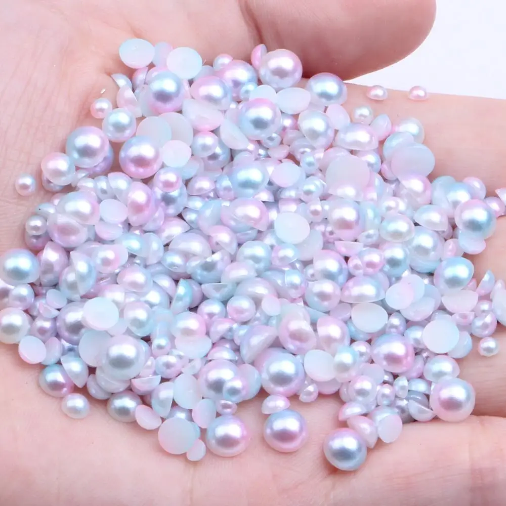 

Big Pack 3mm 10000pcs RainBow Color Half Round Pearls Flatback Imitation Craft DIY Wedding Dresses DIY Nail Art Decorations