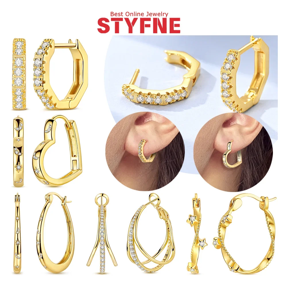 

Earrings Woman 925 Silver Sparkling Zircon Polygon Love Golden Hoop Earrings for Women Engagement Birthday Fine Jewelry Gift