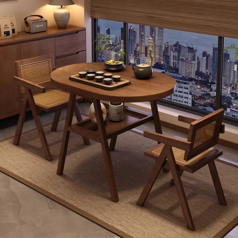 Solid wood tea table and chair three-piece balcony small apartment household negotiation table coffee table
