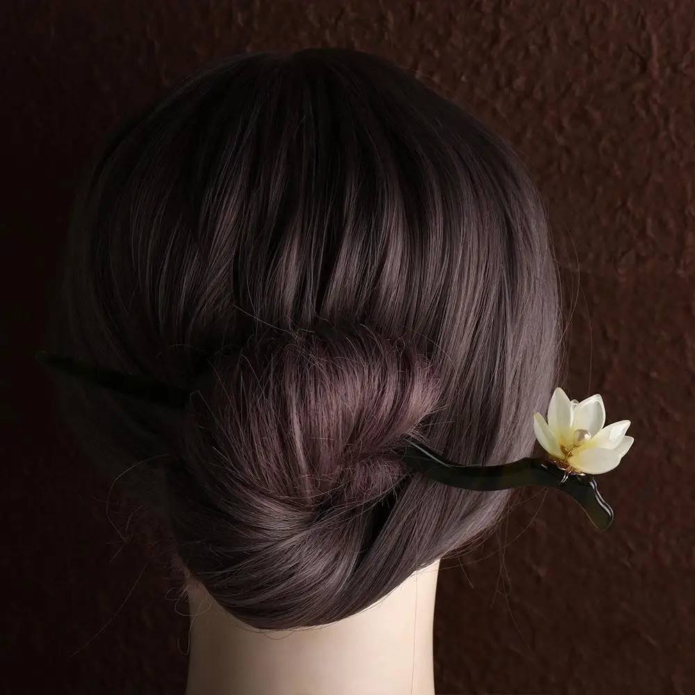 Retro Acetate For Girls Braided Hairpins Flower Korean Hanfu Hairpins Wood Hair Clip Chinese Hair Fork Women Hair Sticks