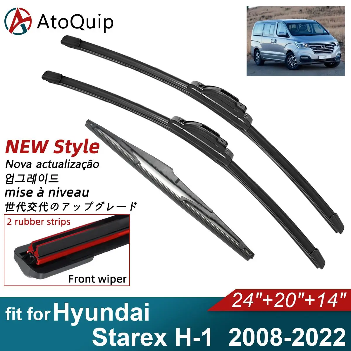 

Double Rubber Car Wiper Blades for 2008-2022 Hyundai Starex H-1 Front Rear Windscreen Wipers Accessories 2019 2020 2021 2022