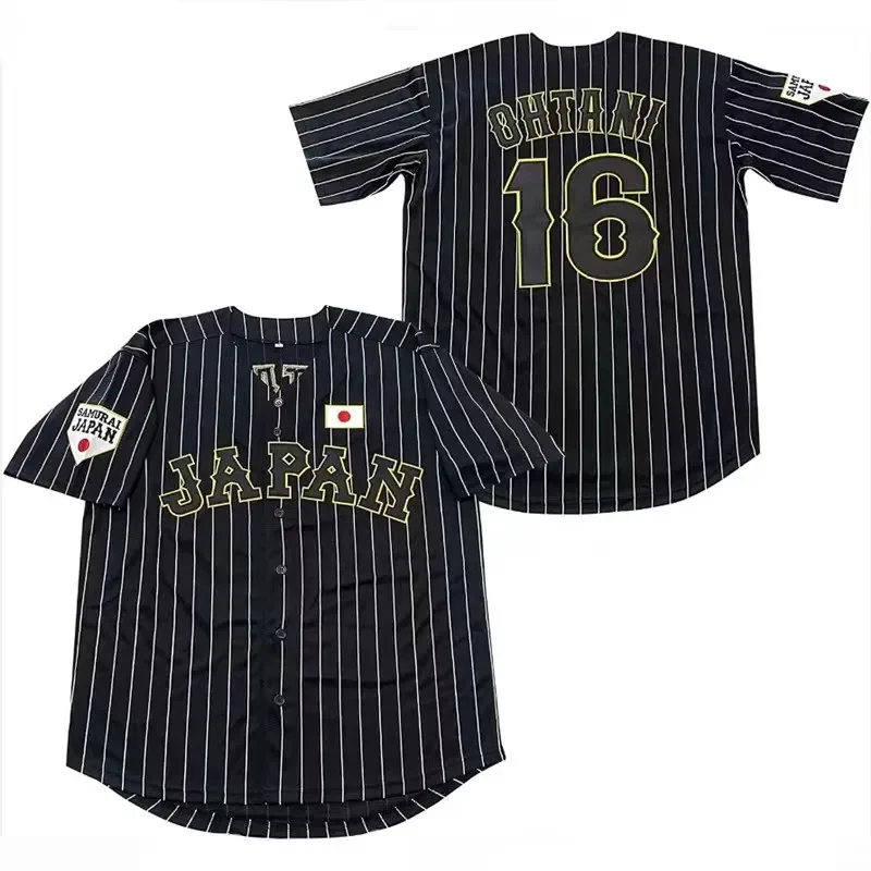 Japan 16 OHTANI Baseball Jersey Oversize Outdoor Sportswear Embroidery Sewing Stripes Hip Hop Cloth High Street T-Shirts