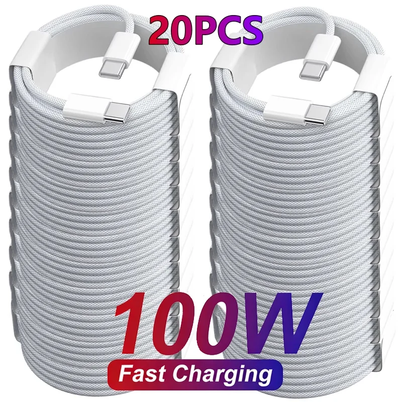 20Pcs 100W PD USB-C to USB C Fast Charger Cable For Apple iPhone 17 Pro Max 16 15 Plus 14 13 12 11 X XS Type C Quick Charging
