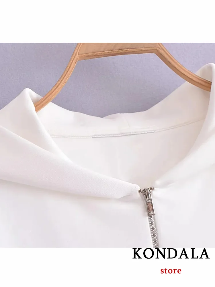 KONDALA Vintage Casual White Women Suit Hooded Loose Jackets+Wide Leg Long Pants New Fashion 2023 Autumn Winter Sports Suit