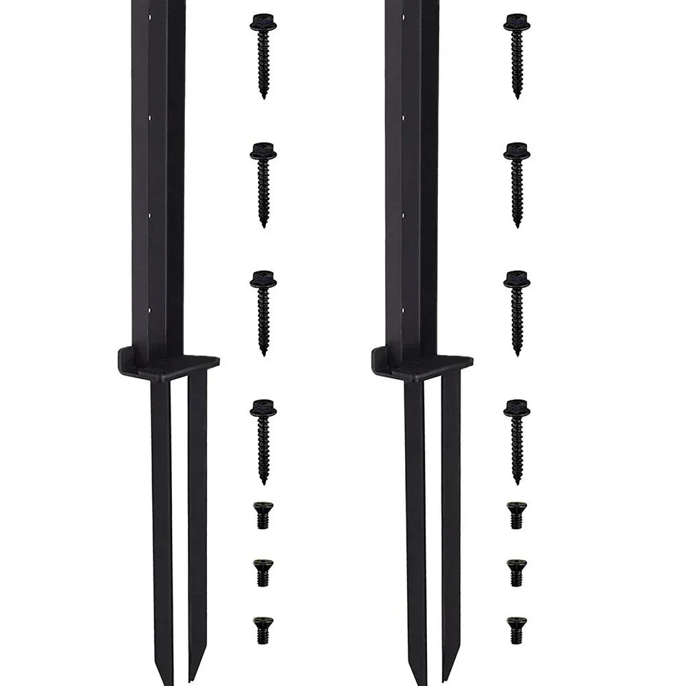 Kit Kit, Fence Post Anchor Repair Kit 2pcs Along With Reinforced Steel Piles Approx.15.6*15.7*2.4*2.2 Inches Black Bracket