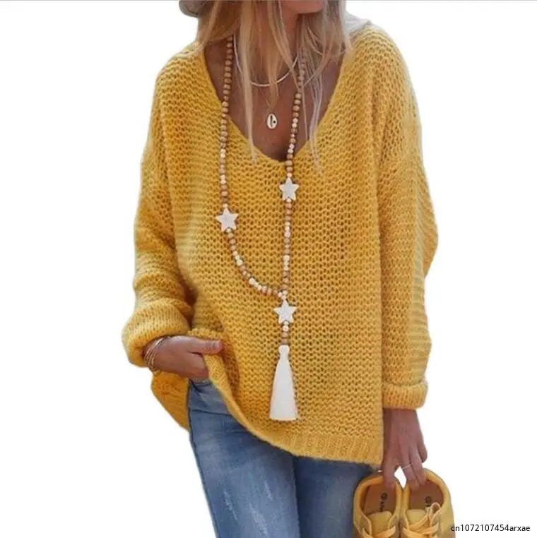 

Trendy Autumn Sweater Comfortable Knitted Top Jumpers Casual Loose Fit Women Autumn Sweater All-Match