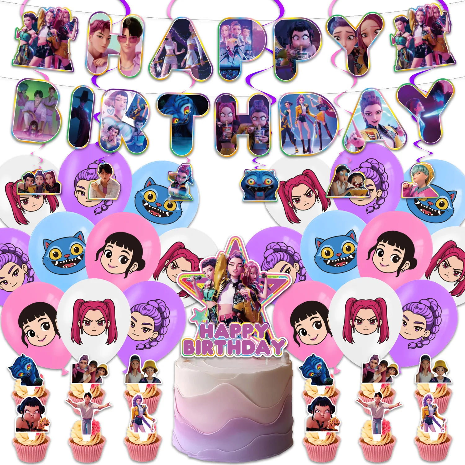 kpop demon hunters Party Balloon Decoration Combo, Colorful Balloons + Letter Decor, Kids' Birthday & Party Decor Fans Gifts