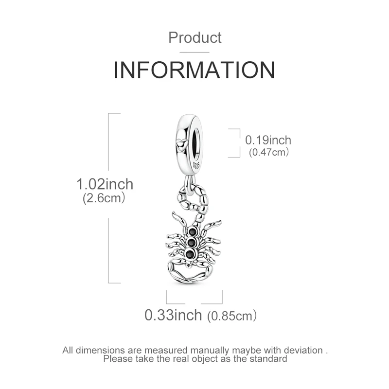 Plated 925 Silver Scorpion Black Dangle Charms Beads Fit 925 Charms Bracelet Strength & Resilience Edgy Jewelry Gifts for Women