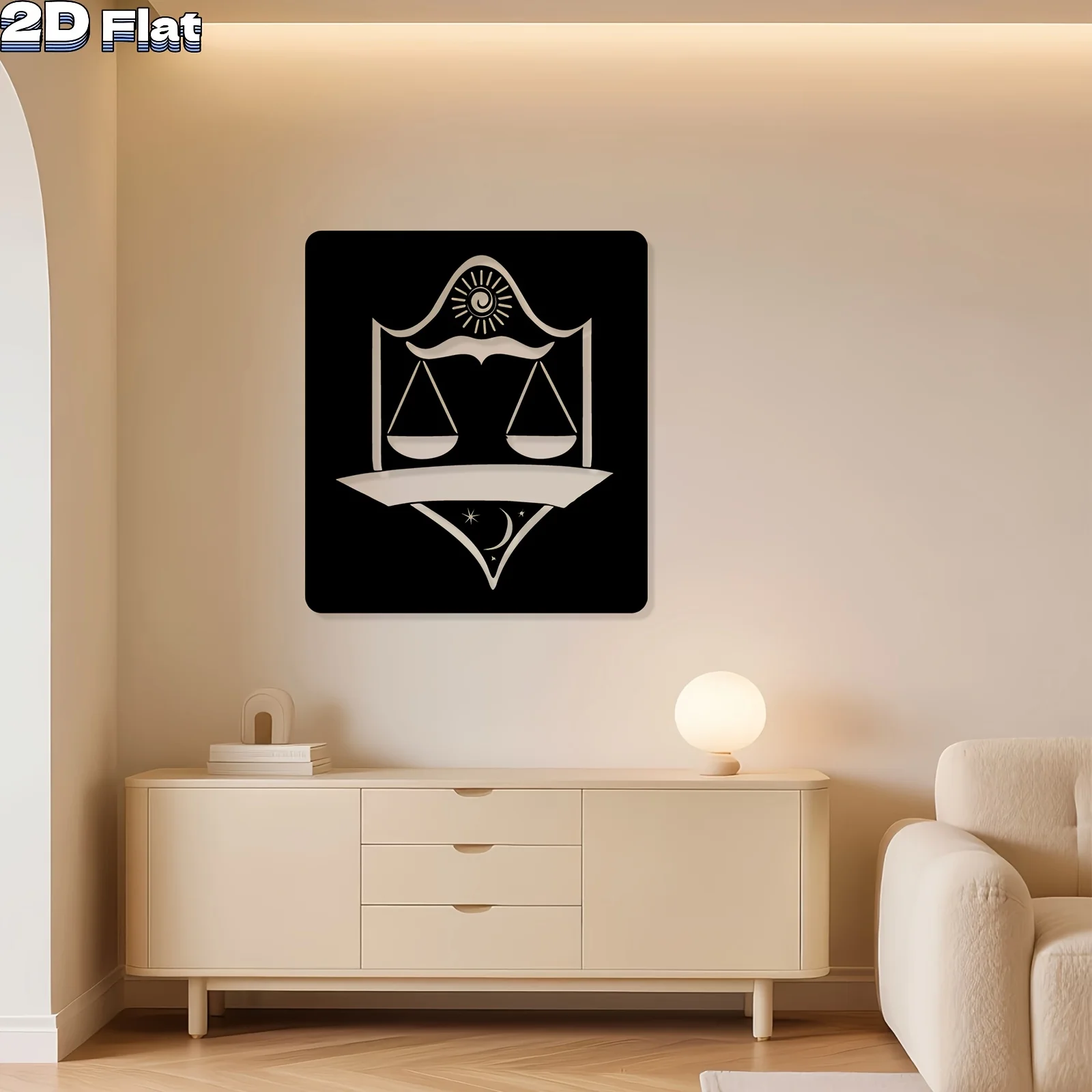 Libra Scales Metal Wall Decor, Premium Finish Iron Statue Mural, Modern Style Ornament for Living Room Wall & Garden Fence