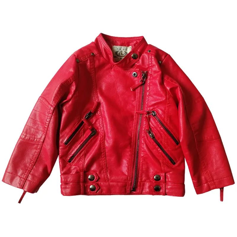 

Girls Waterproof Windproof Red PU Leather Motorcycle Jacket 2-12 Years Street Photography Wear Christmas Theme Teen Kids Coat