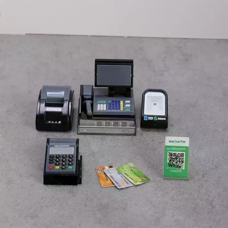 【Y】Mini Supermarket Cash Register & POS Machine Kit Collectible Fashion Figurines Set Home Indoor Decor for All Room Types
