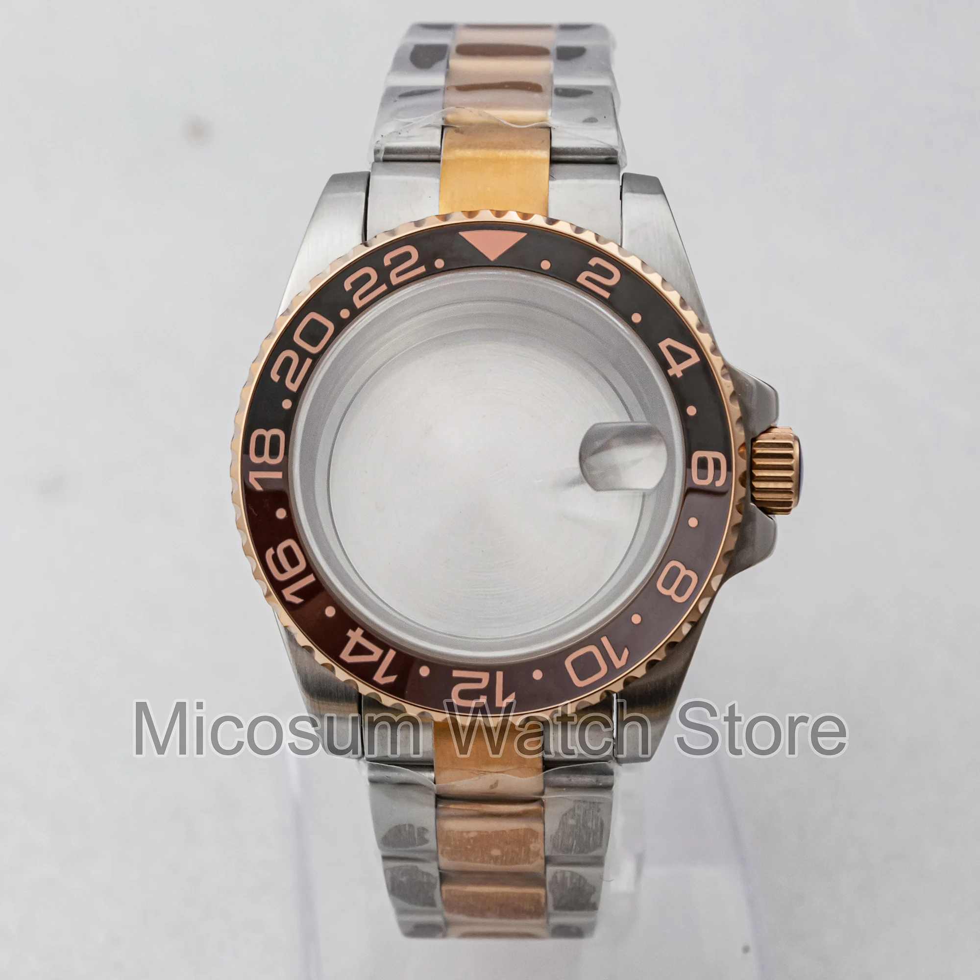 40mm 10bar Waterproof SUB Diving Watch Case Glass Back Rose Gold for GMT NH34 NH35 NH36 movement Oyster Jubilee Bracelet Strap