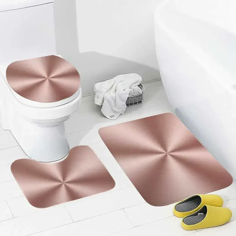 3 piece bath rugs sets gold glitz sequins toilet sets bath mat water absorbent U-shaped contour toilet mat toilet lid cover