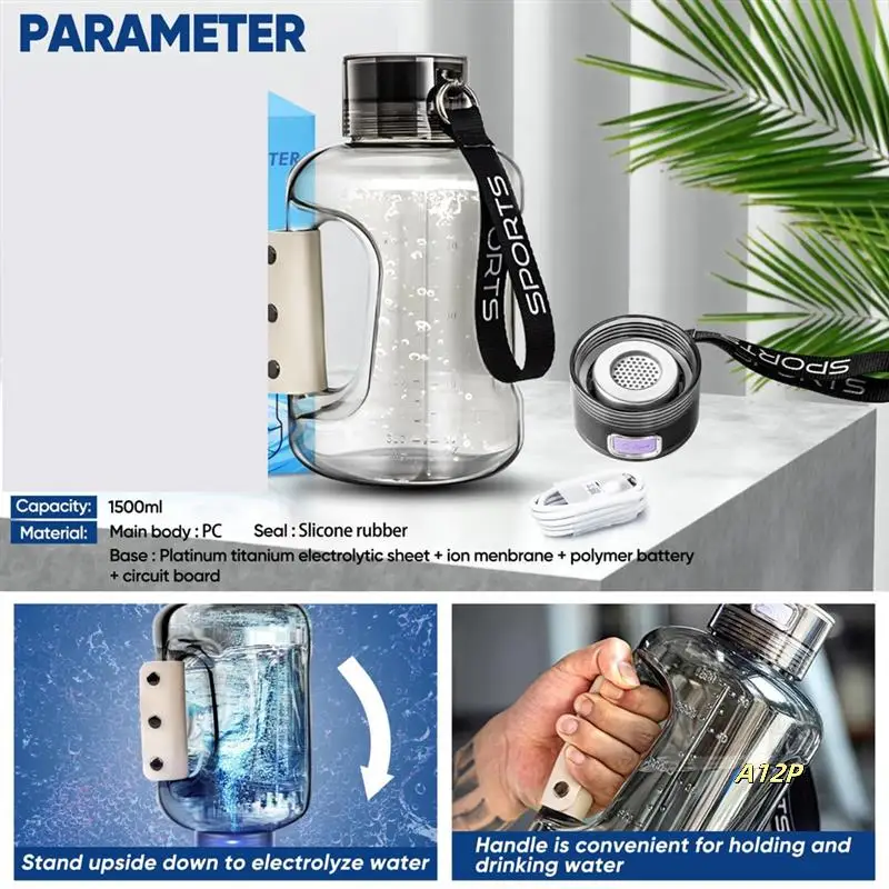 

Hydrogen Water Bottle Generator 50.7Oz/1.5L Large Bottle For Improving Water Quality Within 3 Minutes