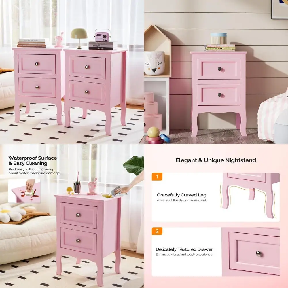 

Розовый деревянный прикроватный столик с 2 ящиками, подходит для спален, общежитий и гостиных, 16Ш x 12Г x 24В (дюймы)