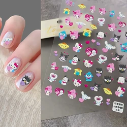 1 sheet Melody Kuromi Sanrio New 5D Relief Nail Art Stickers Nail Decals for Manicure fashion Design DIY Happy Accessories