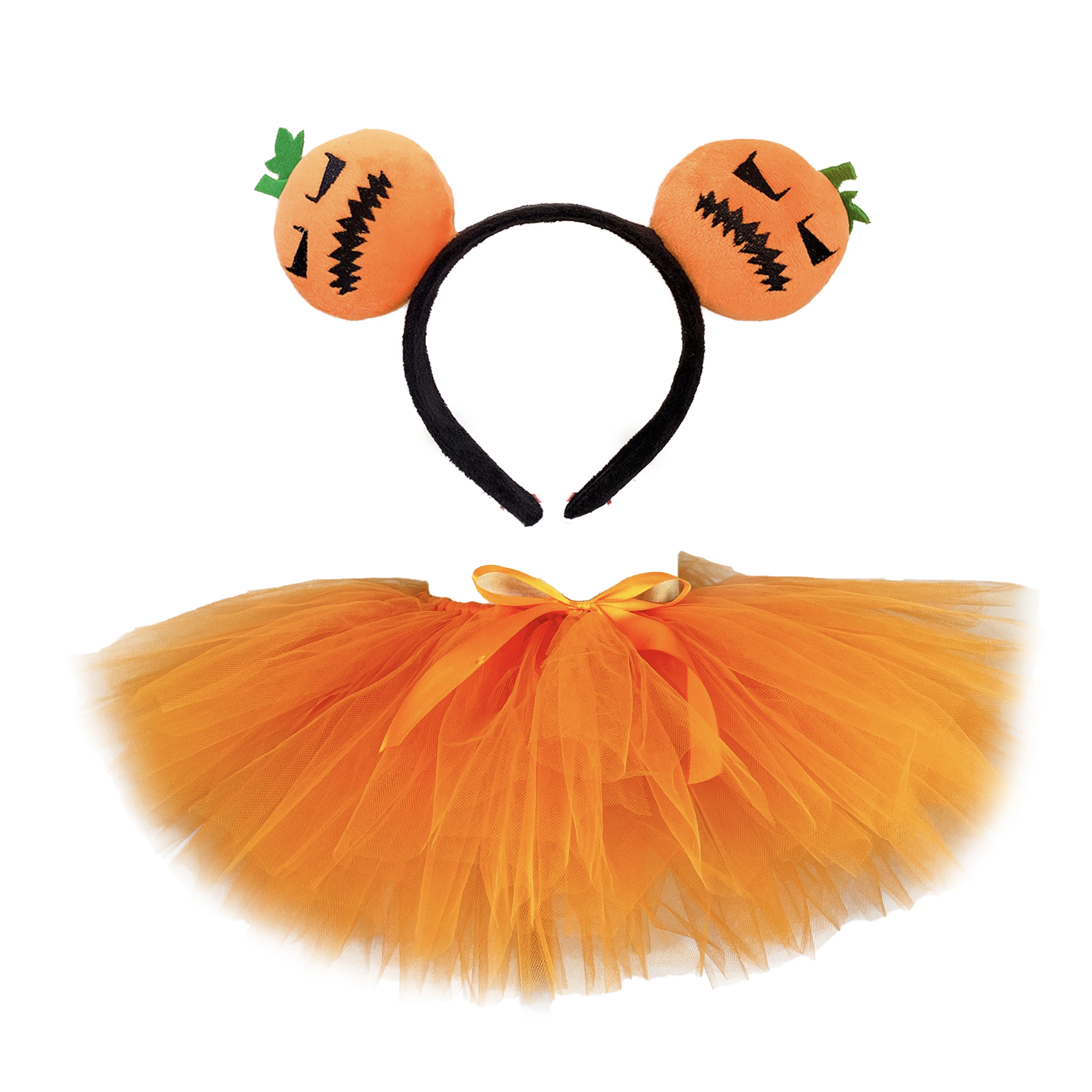 Girls Orange Pumpkin Tutu Skirts Baby Ballet Tulle Pettiskirts with Hairbow Kids Birthday Halloween Cosplay Party Costumes Skirt