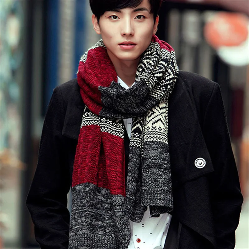 Winter Men Knitted Scarf Fashion Men\'s Scarves Warm Neckerchief Face Protection Long Shawl Wool Bufanda Male Accessories