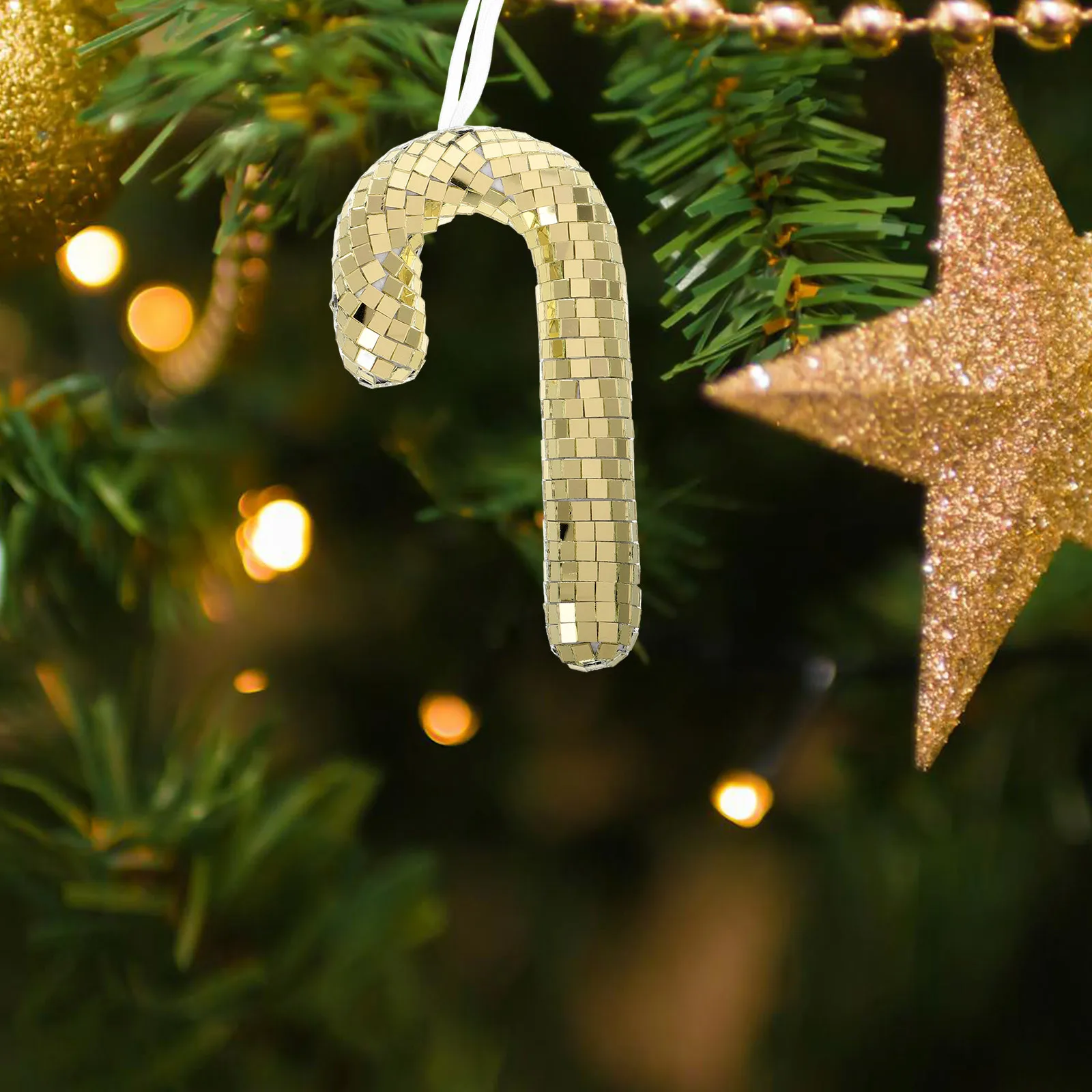 

2Pcs Christmas Candy Cane Ornaments Disco Ball Mirror Finish Hanging Decor Christmas Tree Holiday Party Supplies Seasonal