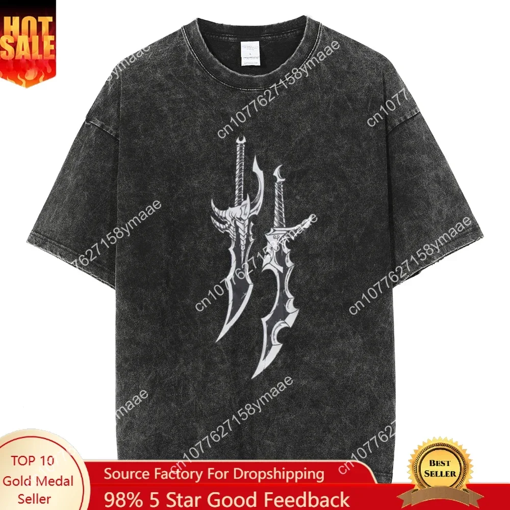 

Women's Vintage Washed Cotton T Shirt Oversized Street Anime Solo Leveling Graphic Print Tops Harajuku Loose Short Sleeves Tees