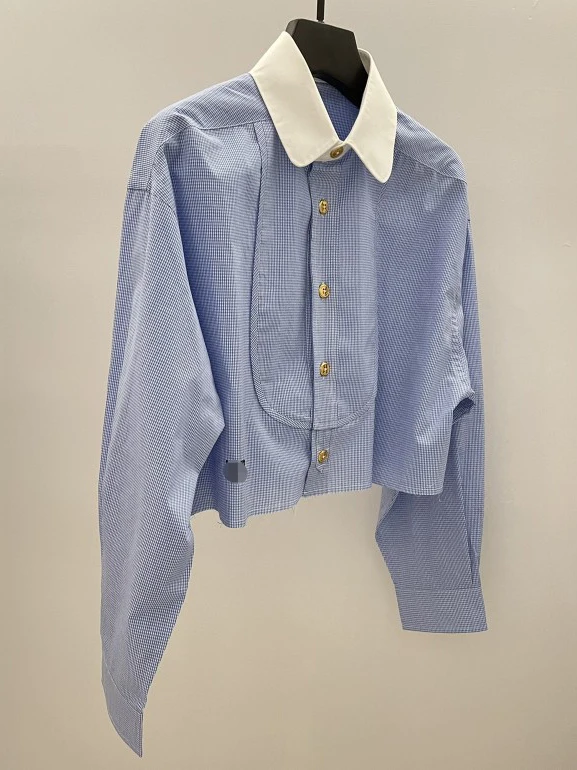 

Fre And Pure M Home Single Scissors Label Loose Cotton irt ort High Waist Patchwork Korean Sle Commute Wind Women's S...