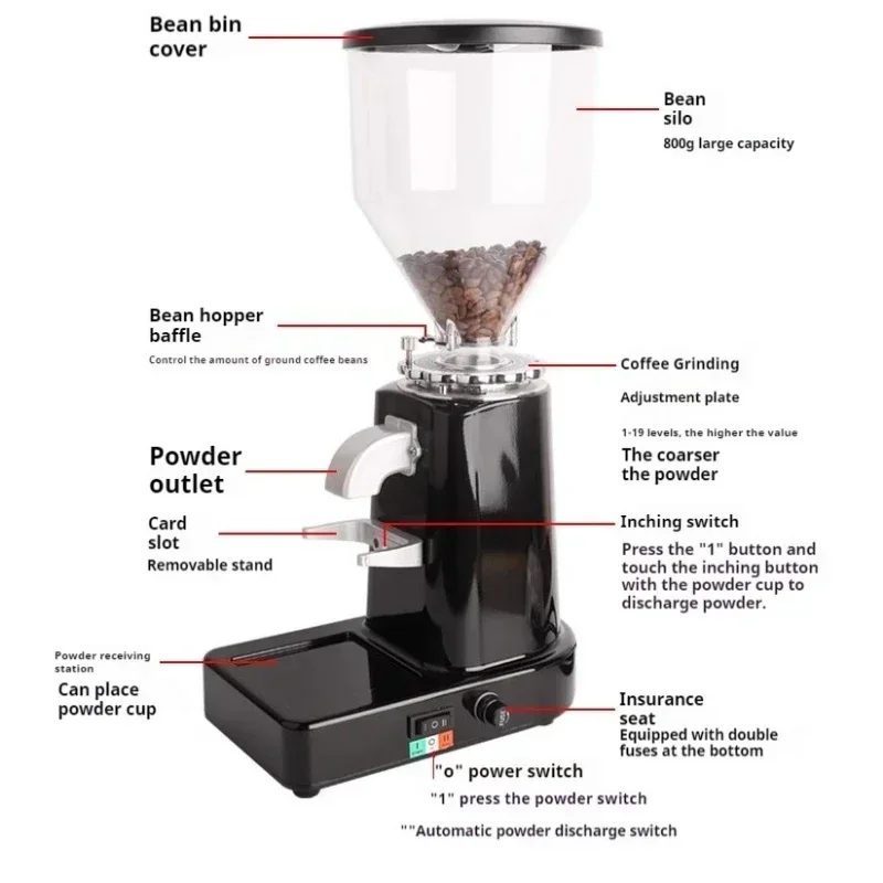 Halfautomatische elektrische koffiemolen Italiaanse molen Commerciële huishoudelijke koffiemolen Koffiezetapparaat Machine