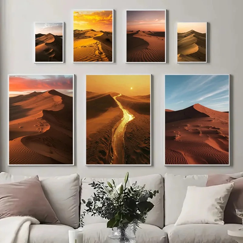 1pc frameless Canvas Painting Desert Dunes Sunset Landscape Canvas Print Poster Modern Golden Sand Dunes Wall Art Living Room Ho
