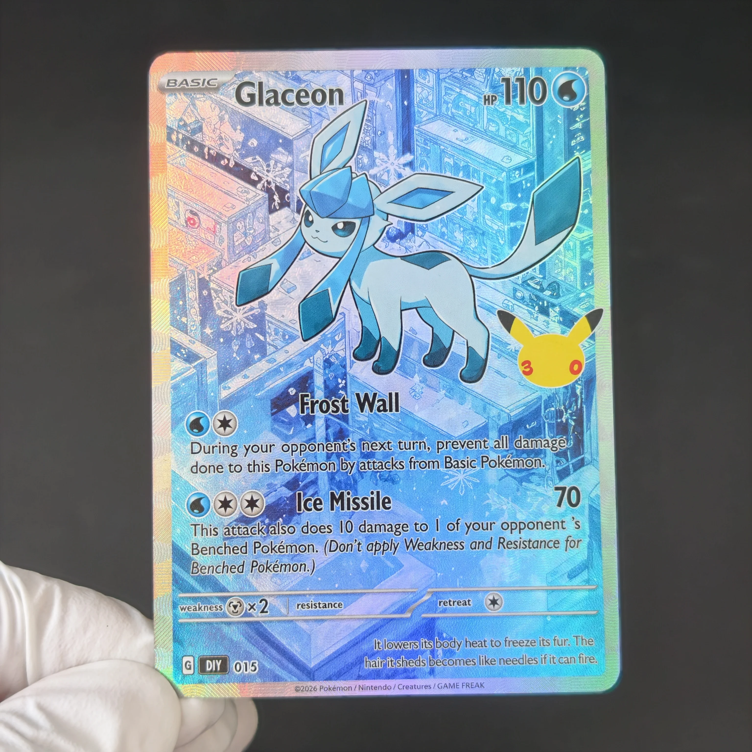 Proxy/PTCG Pokemon 30th Anniversary City Scenery Full Art Eeveelution Series Card Sylveon Glaceon Umbreon holo texture Cards view 5