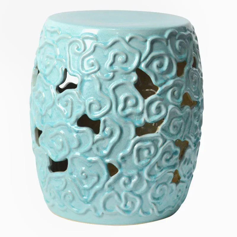Modern simple ceramic round stool, home decoration ornament seat pier, purple gas Donglai auspicious cloud stool