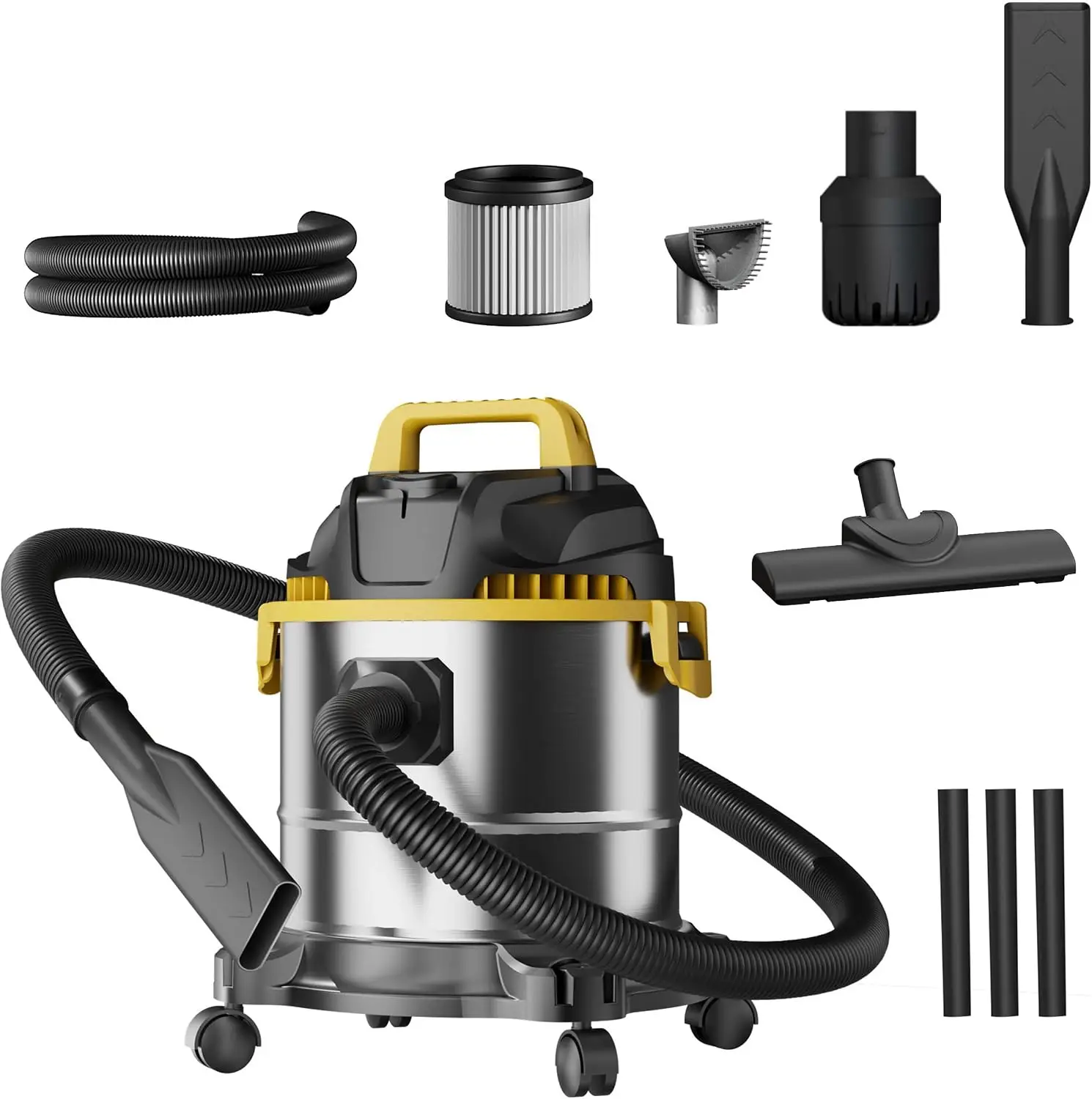 5 Gallon Stainless Steel Wet Dry Vacuum Cleaner with Blower Function, Strong Suction for Dust, Debris, Liquid, Garage, Workshop, Home, Car, Pet Hair