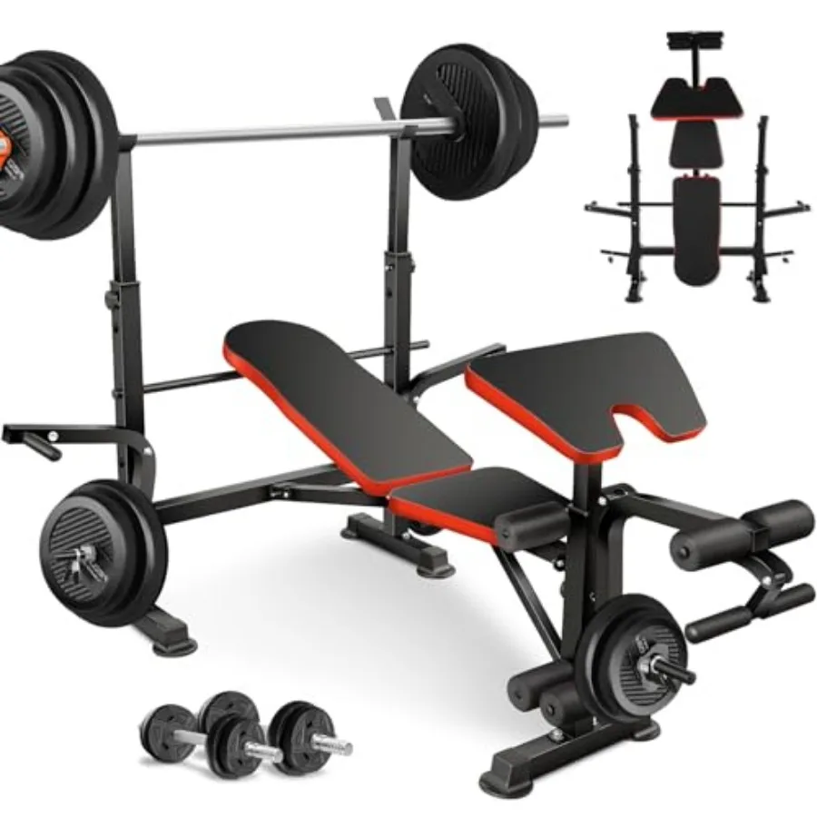 مجموعة مقاعد البدلاء الأولمبية القابلة للتعديل بوزن 600 رطل مع رف القرفصاء لصالة الألعاب الرياضية المنزلية: مجموعة ضغط مقاعد البدلاء قابلة للطي مع تجعيد الواعظ #1