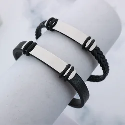 10Pieces Stainless Steel Customized Engraved Bracelet Valentine's Day Retro Black Woven Bracelet Fashion Jewelry for Women