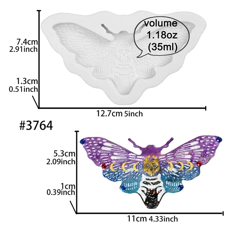 E0BF for Creative Moth Keychain Resin Mold DIY Crafts Bracelet Pendant Silicone Mould Handmade Moth for Key Chain Resin Casti