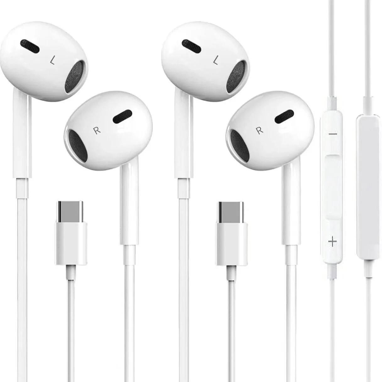2 Pack USB-C Wired Earbuds Hi-Fi Stereo Sound with Mic Volume Control Universal Android Compatible for iPad pro iPhone 15 Series