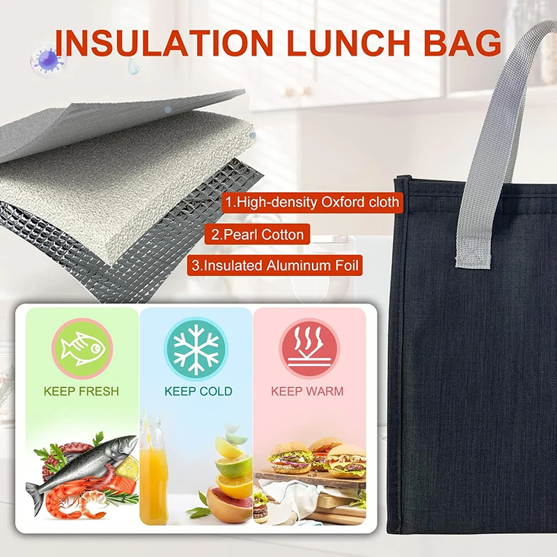 Lunch Bag Oxford Thermal Insulation Lunch Box Storage Handbag Large Capacity Multifunctional School Lunch Bags Picnic Food Pouch