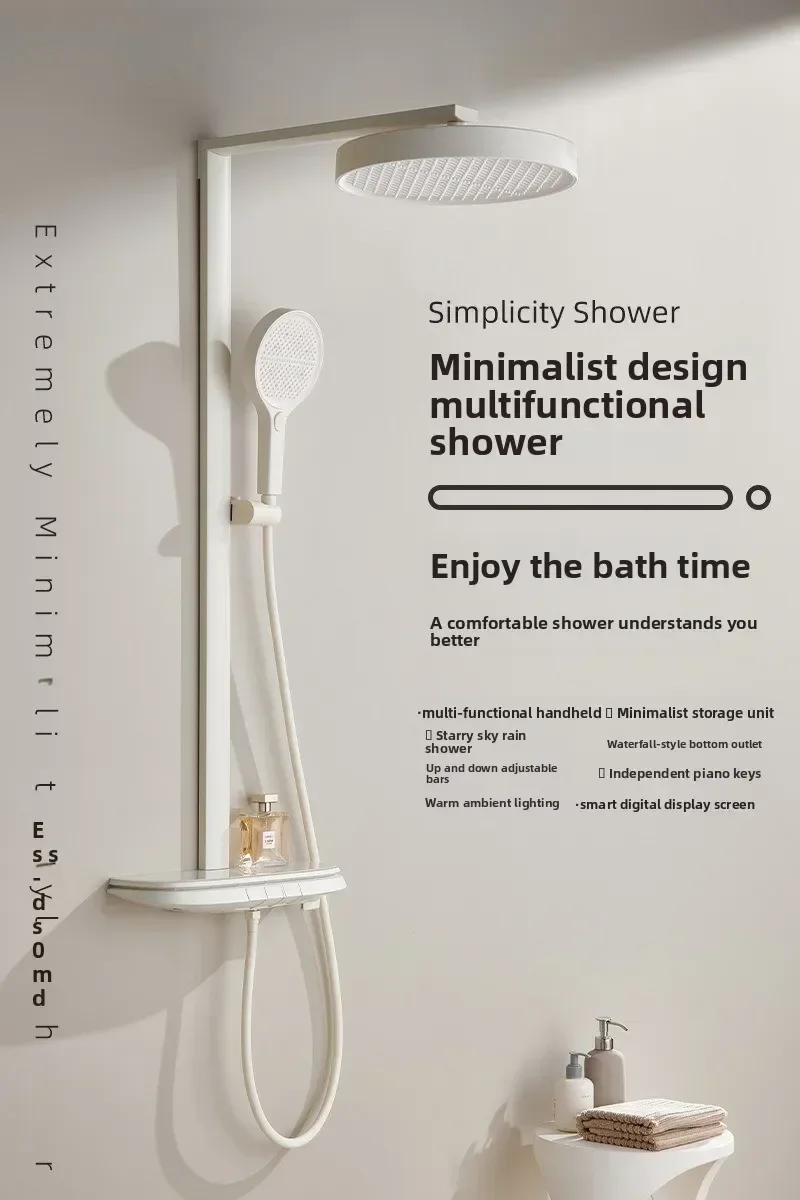 Constant temperature piano button shower set Digital ambient light Home bathroom Large shower All copper liquid silicone shower