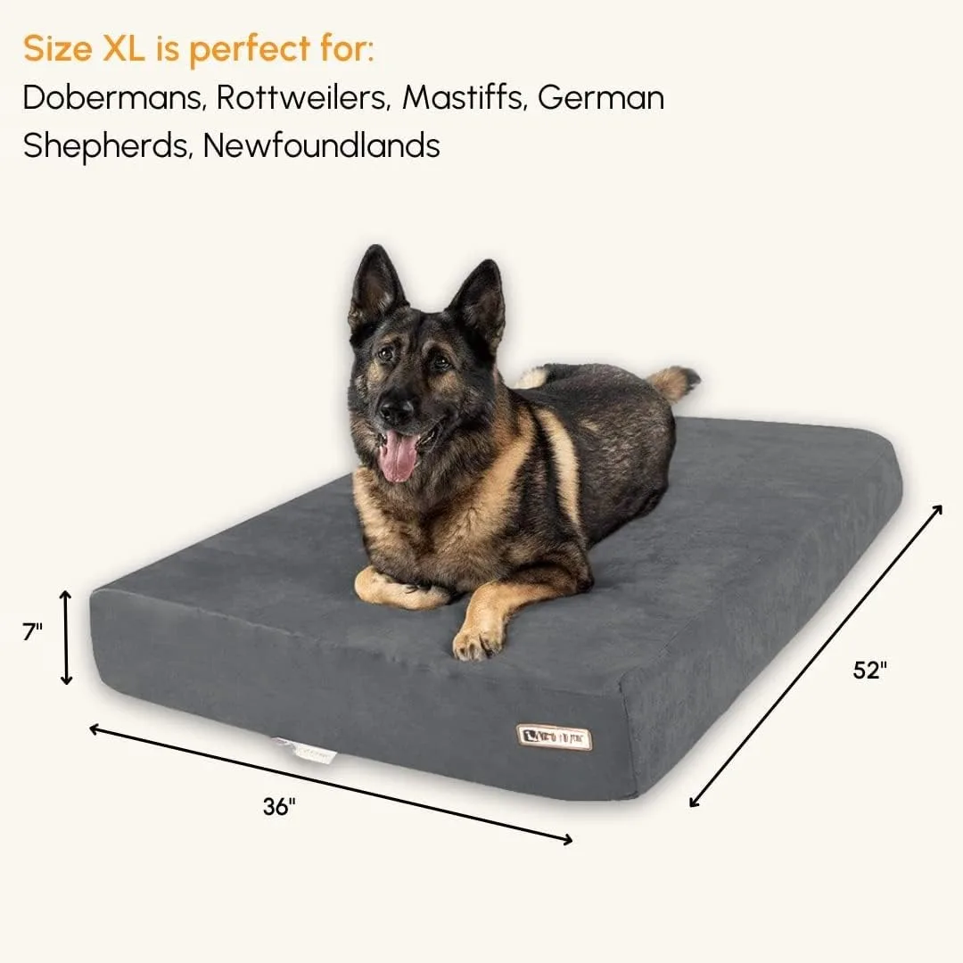 7” Dog Bed for Large Dogs w/Washable Microsuede Cover - Sleek Elevated Dog Bed  w/  (Sleek, XL, Charcoal)