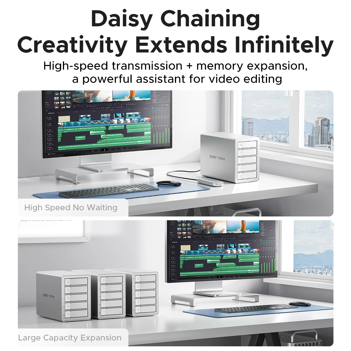 Orico 5/4 bay das 10gbps 2.5 "3.5" sata hdd docking station ssd gabinete disco rígido caso externo tipo c 150w potência corrente daisy