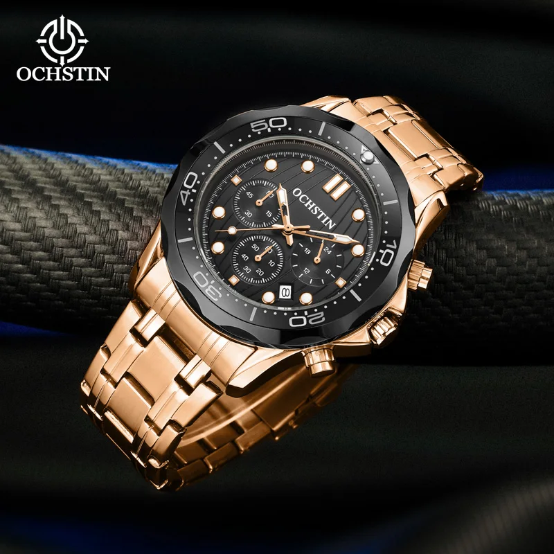 OCHSTIN Man Stainless Steel Band Multi-functional Movement Watches Men's Tactical Outdoor Navigator Quartz Watch For Male