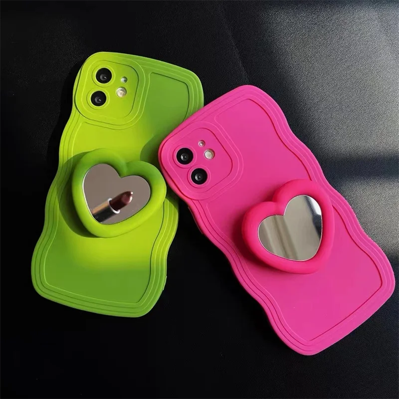 Custodia per telefono con onda in Silicone liquido con supporto per specchio a cuore per Samsung Galaxy Note 20 S24 S23 FE S22 S21 S20 FE Ultra Plus