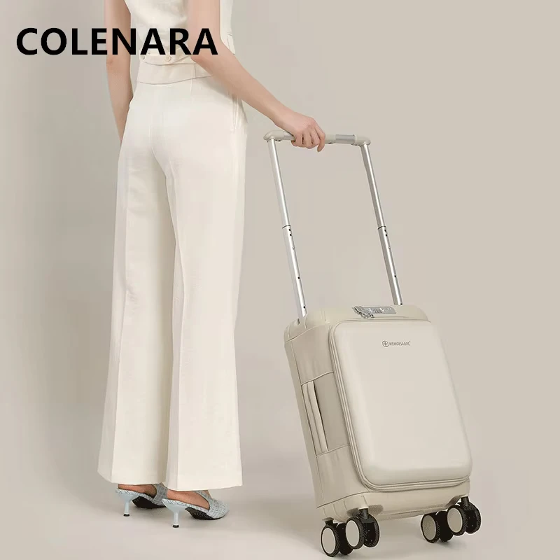 COLENARA 20Inch Laptop Suitcase Front Opening Boarding Case Women's Trolley Case Wheeled Travel Bag Men's Rolling Luggage