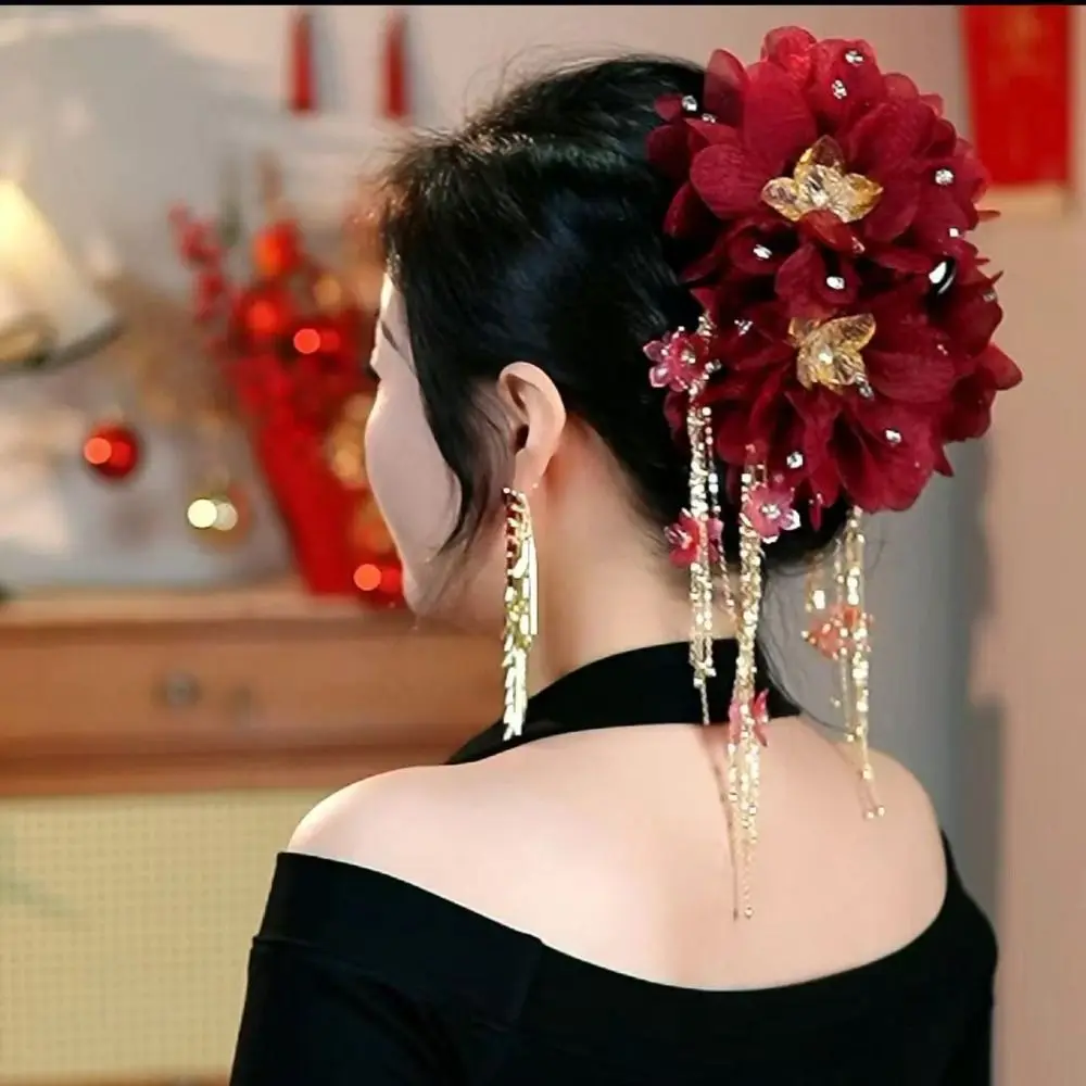 

Fashion Flower Hair Clip Long Tassel Elegant Hairpin Grips Large Shark Clip for Girls