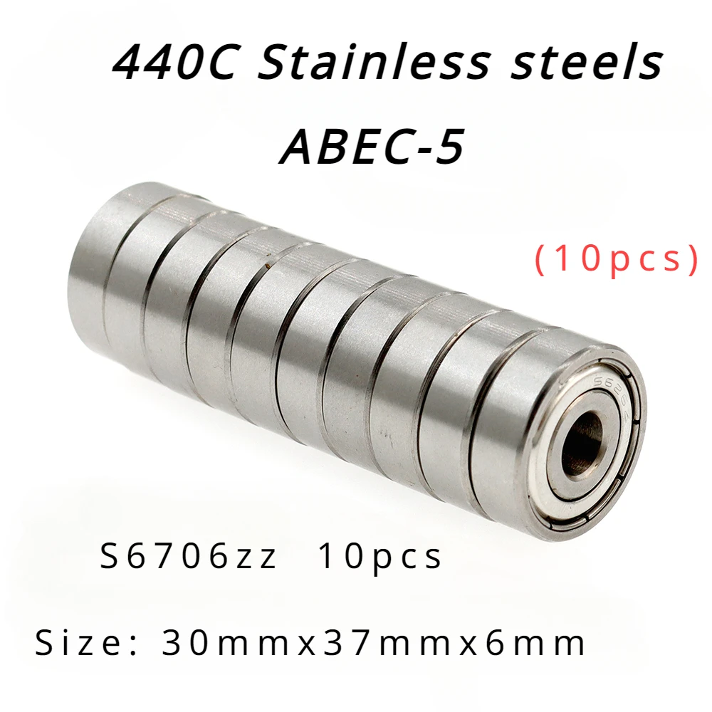 

Veekraft High Performance 440C Stainless Steel ABEC-5 Deep Groove Ball Bearings - S6706zz 10pcs. size 30mmx37mmx4mm