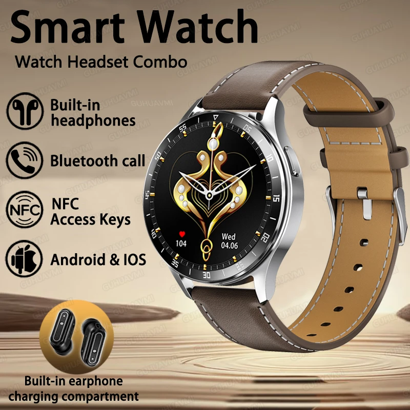 2024 New NFC Smartwatch 2 in 1 Wireless Bluetooth Earphone Blood Pressure Heart Rate Testing Sport Smart Watches For Android IOS